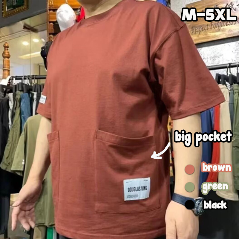 ใหม่ เสื้อยืดลําลอง คอกลม แขนสั้น โอเวอร์ไซซ์ มีกระเป๋าใหญ่ ใส่สบาย แฟชั่นฤดูร้อน สําหรับผู้ชาย ไซซ์ M-5XL