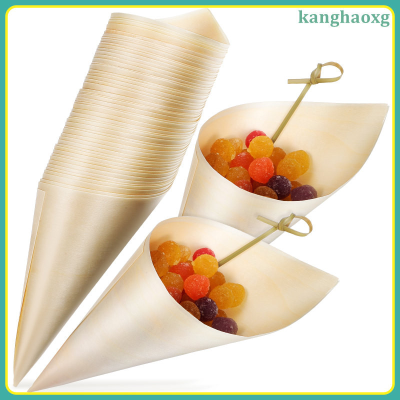 Kanghaoxg กรวยไม้ ขนาดเล็ก สําหรับใส่อาหาร วีเนียร์ วาฟเฟิล ไอศกรีม ป๊อปคอร์น