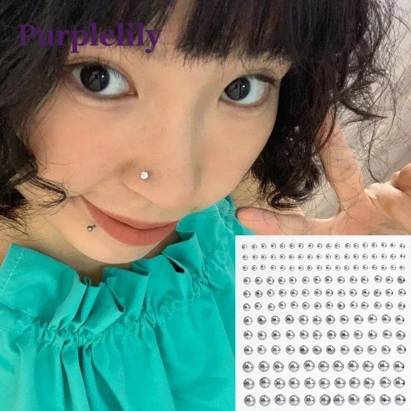 สติกเกอร์คริสตัล เพชรเทียม มีกาวในตัว สีเงิน สําหรับติดจมูก ปาก ร่างกายผู้หญิง