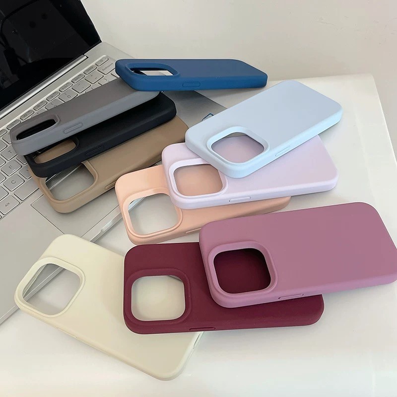 เคสสีพื้น กำมะหยี่ โลโก้ สำหรับ ไอโฟน iPhone 15 14 13 12 11 x xs xr max 6,7,8,Pro Max Plus 7Plus เคสซิริโคน เคสลบรอยได้