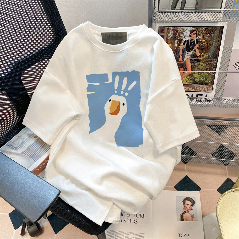 SELVZE（จัดส่งตลอด 24 ชั่วโมง） Printed T-shirt，เป็ดการ์ตูนน่ารักพิมพ์เสื้อยืดแขนสั้นหลวม T0085