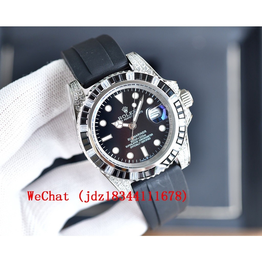 Rolex นาฬิกาข้อมือ สายยาง ประดับเพชร 40 มม. สําหรับผู้ชาย