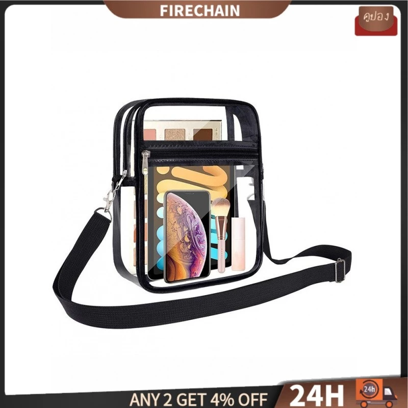 firechain Clear Purse Stadium Approved PVC กันน ้ ํากระเป ๋ าสะพายข ้ างแบบใสพร ้ อมสายสะพายปรับได ้