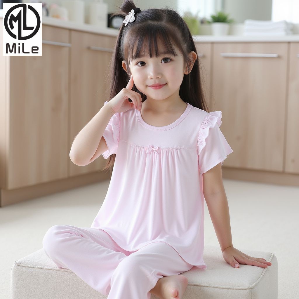[ML] 80-170 ซม.สาวชุดนอนแขนสั้นHomewearชุดฤดูใบไม้ผลิฤดูร้อนบางสไตล์เด็กเครื่องปรับอากาศชุดสาวน้