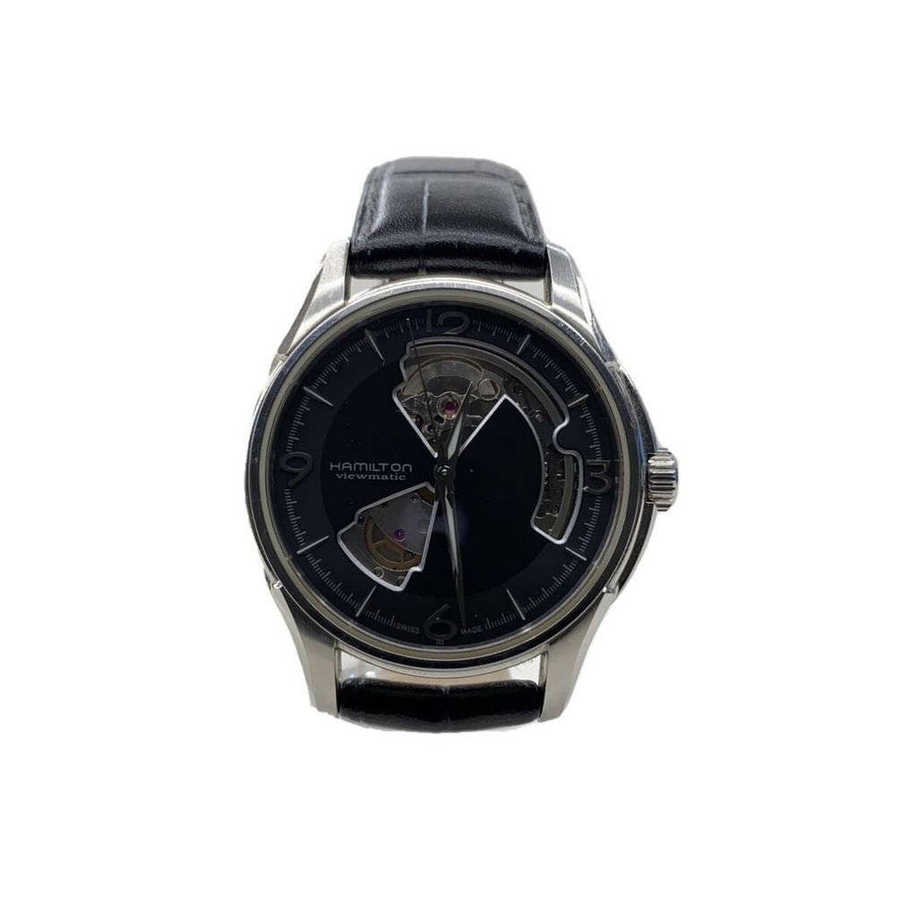 Hamilton(แฮมิลตัน) HAMILTON Mens Watch Automatic Jazzmaster Viewmatic Open Heart Analog Leather BLK 