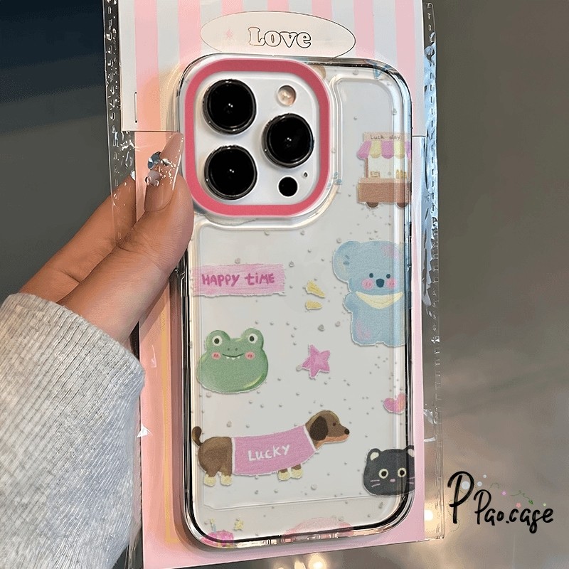 เคส IPhone 12 15 11 13 14 Pro Max X XS Max XR 6 6s 7 8 Plus SE 2020 เคสลายการ์ตูนสัตว์น่ารักสีรุ้งเชอร์รี่