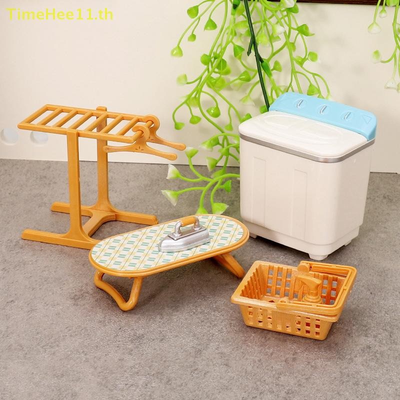 TimeHee 1:12 Dollhouse Miniature เครื่องซักผ้าเสื้อผ้า Drying Rack Iron ซักรีดชุดตกแต่งตุ๊กตาเฟอร์นิเจอร์เด็กแกล้งทําเป็นเล่น TH