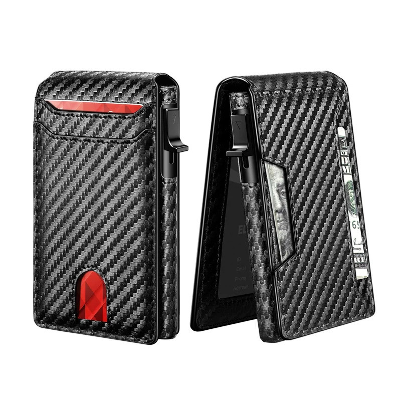 กระเป๋าสตางค์ผู้ชาย RFID Anti-theft Brush Pop-up Card Holder Simple Portable Bi-Fold Aluminium Box Credit Card Holder