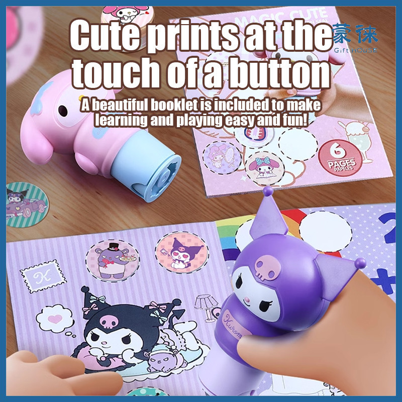 สินค้าใหม่ DIY Magic สติกเกอร์ Kuromi สติกเกอร์กันน้ํา Melody ไม่มีร่องรอยสติกเกอร์รางวัลเด็กของขวัญหมีสตรอเบอร์รี่