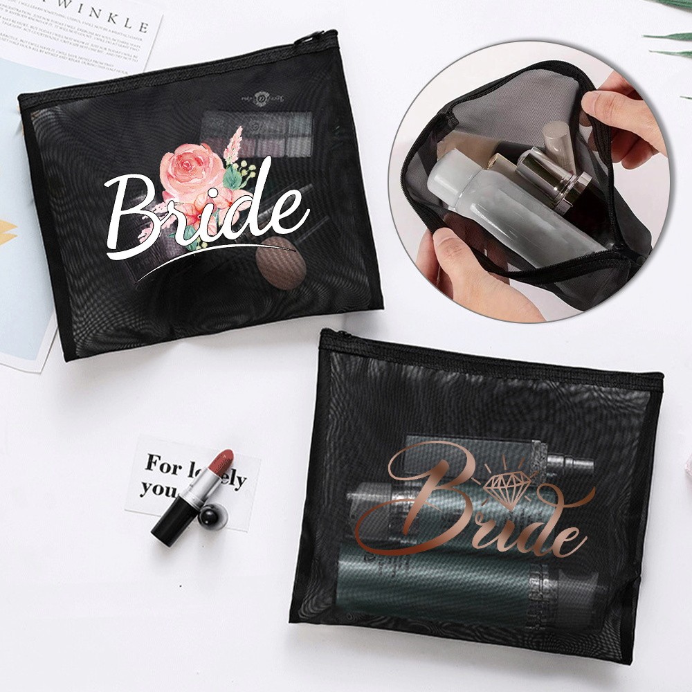 Square Mesh Makeup Bag Polyester Material Mesh Makeup Storage Bag Mesh Makeup Bag Spot Bride Series