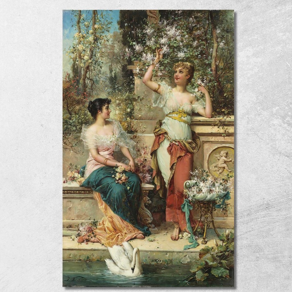 Two Ladies In A Park Hans Zatzka, hzt53 ภาพพิมพ์บนผ้าใบแคนวาส