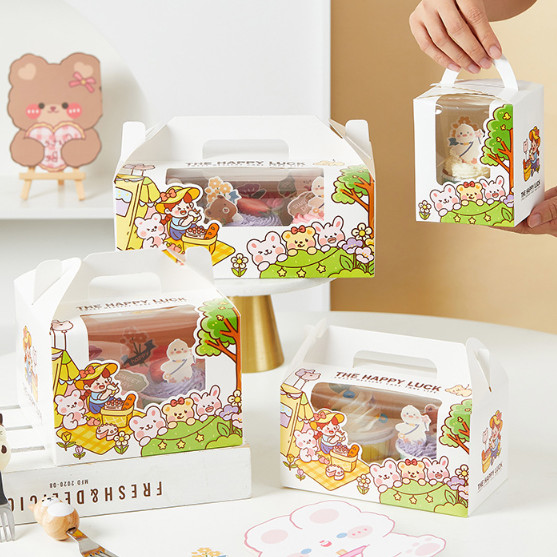 กล่องคัพเค้กหูหิ้ว ลาย The Happy Luck แพคละ 5 ใบ มีให้เลือก 4ขนาด 1, 2, 4 และ 6 หลุม