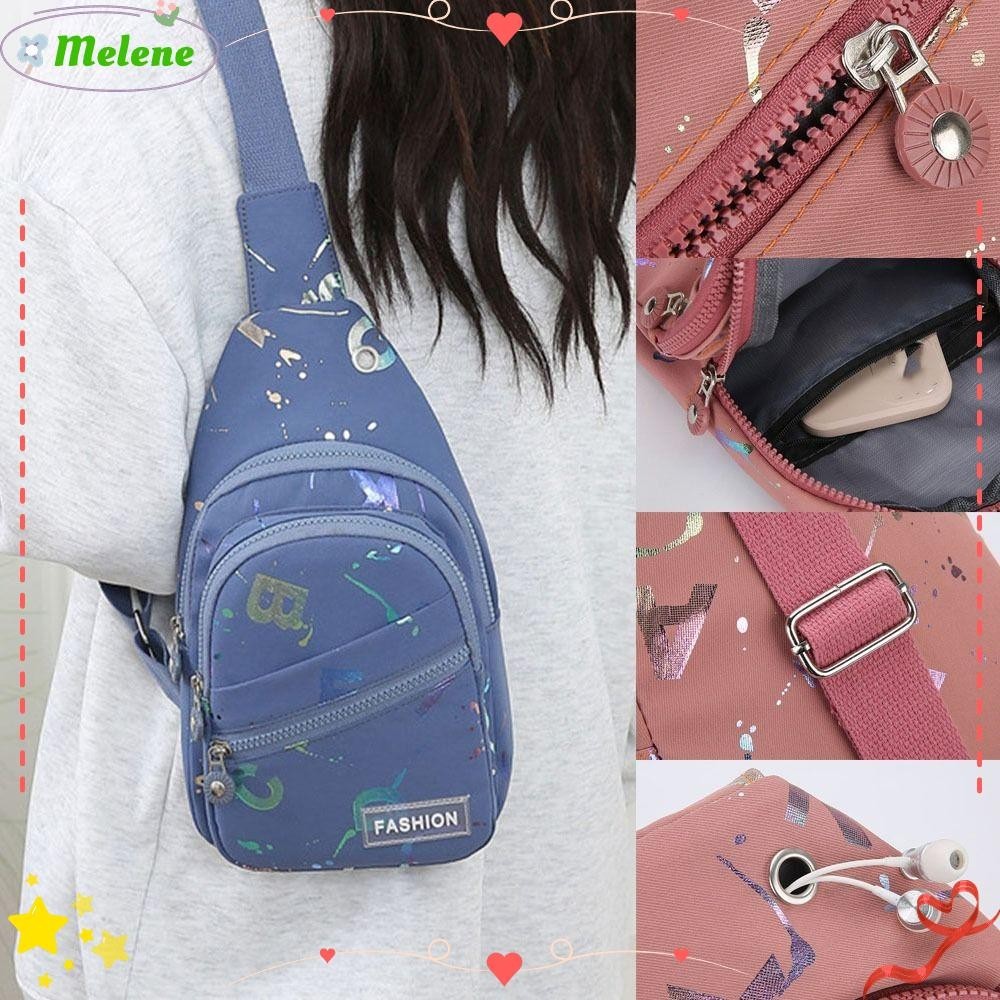 Melene กระเป๋าคาดเอว กระเป๋าคาดอก กันน้ํา อเนกประสงค์ น้ําหนักเบา ลายตัวอักษร แสตมป์ร้อน แฟชั่น สําหรับเล่นกีฬา