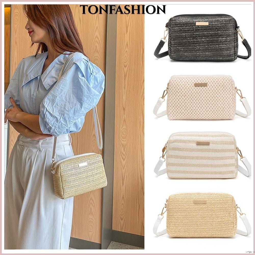 Tonfashion กระเป๋าถือ กระเป๋าสะพายไหล่ กระเป๋าช้อปปิ้ง แบบสาน แฟชั่นฤดูร้อน สําหรับผู้หญิง