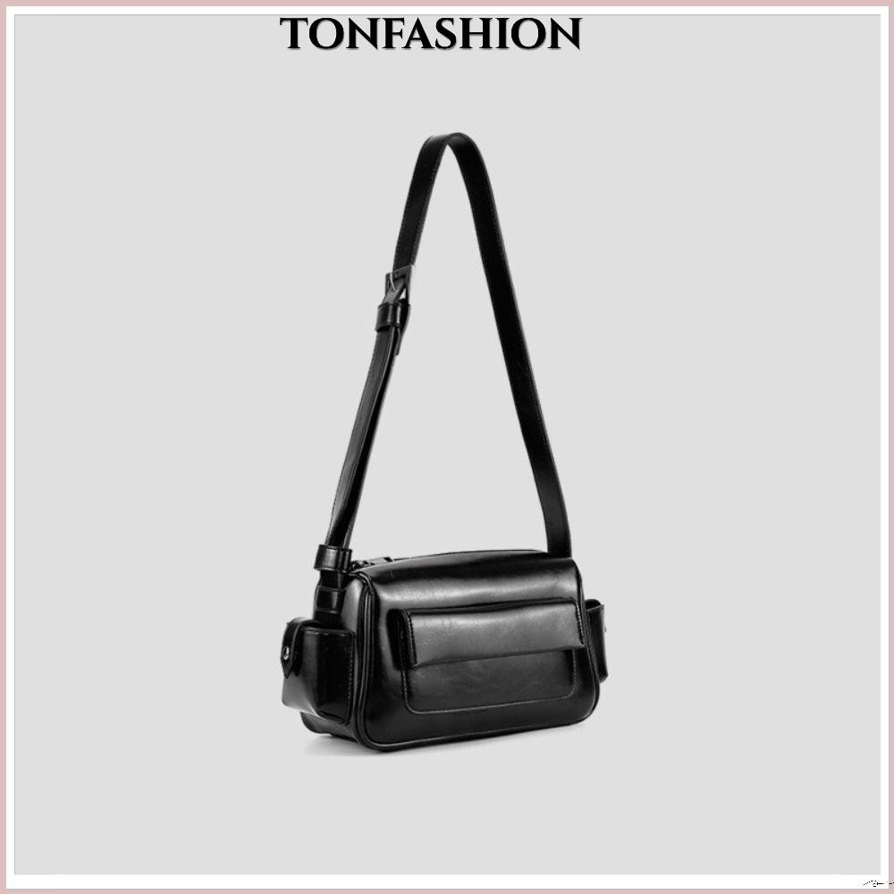 Tonfashion กระเป๋าสะพายไหล่ สะพายข้าง หนัง PU ความจุสูง สีพื้น สไตล์เรโทร สําหรับผู้หญิง