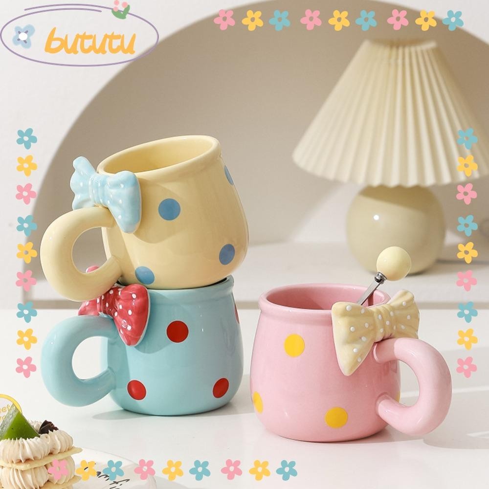 Bututu แก้วกาแฟเซรามิค ประดับโบว์ กันความร้อน แบบพกพา ขนาด 350 มล.
