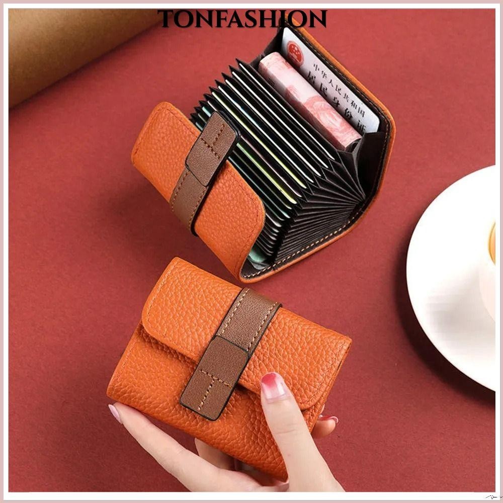 Tonfashion กระเป๋าสตางค์ หนัง PU ใส่บัตรเครดิต ความจุขนาดใหญ่ สีพื้น หลายช่อง ใส่นามบัตรได้ สําหรับผู้หญิง