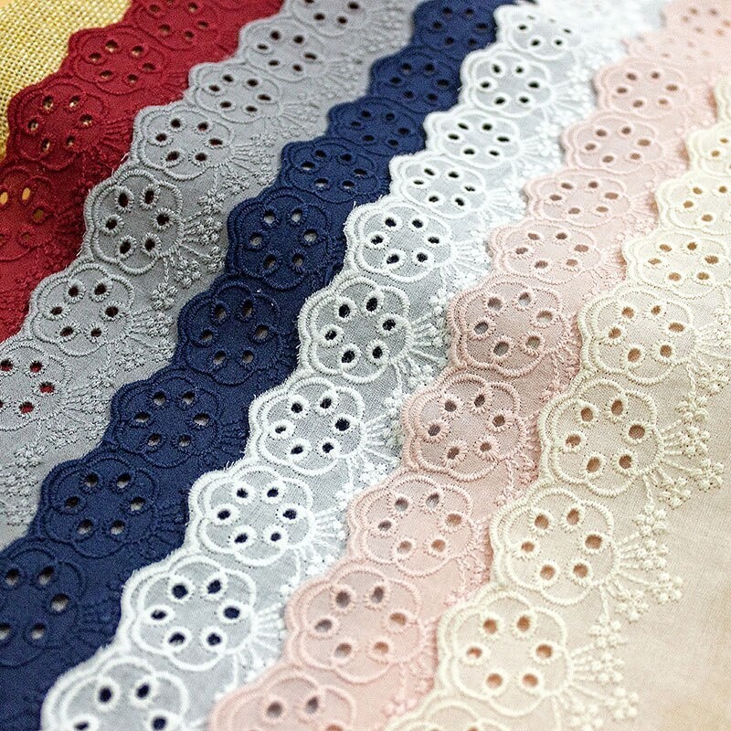 1Yard/Lot สีสันผ้าฝ้ายแท้เย็บปักถักร้อยลูกไม้ Trim เสื้อผ้าเด็ก Hem หัตถกรรม DIY ผ้าตกแต่ง 7.5 ซม.กว้าง