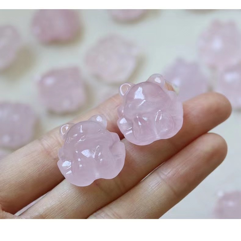 pink quartz จี้คริสตัลธรรมชาติ รูปสุนัขจิ้งจอกเก้าหาง สีชมพู สําหรับทําสร้อยข้อมือ DIY