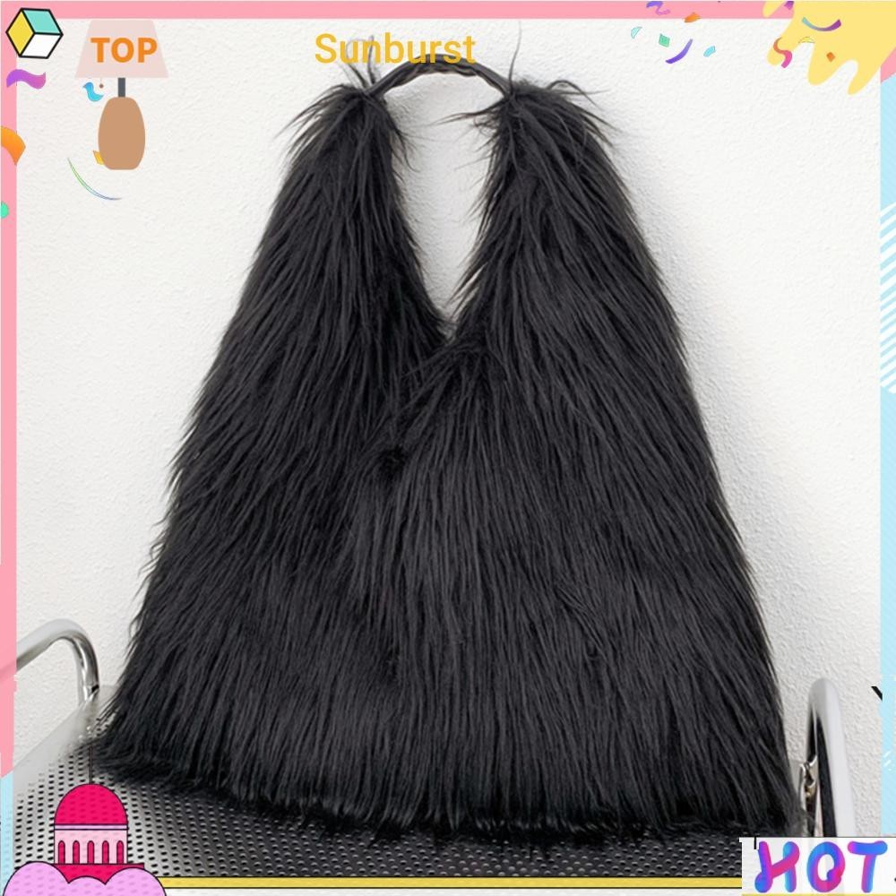 [Sunburst11.th] กระเป๋าถือลําลอง ขนเฟอร์เทียม แบบนิ่ม แฟชั่นฤดูใบไม้ร่วง ฤดูหนาว สําหรับผู้หญิง