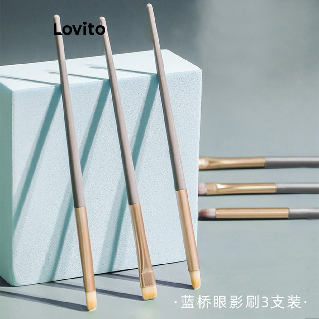 Lovito ชุดแปรงแต่งหน้า ใช้ทา เกลี่ย คัดเบ้าอายแชโดว์ สีเรียบ สไตล์ลำลอง สำหรับผู้หญิง 3 ชิ้น LBT03118