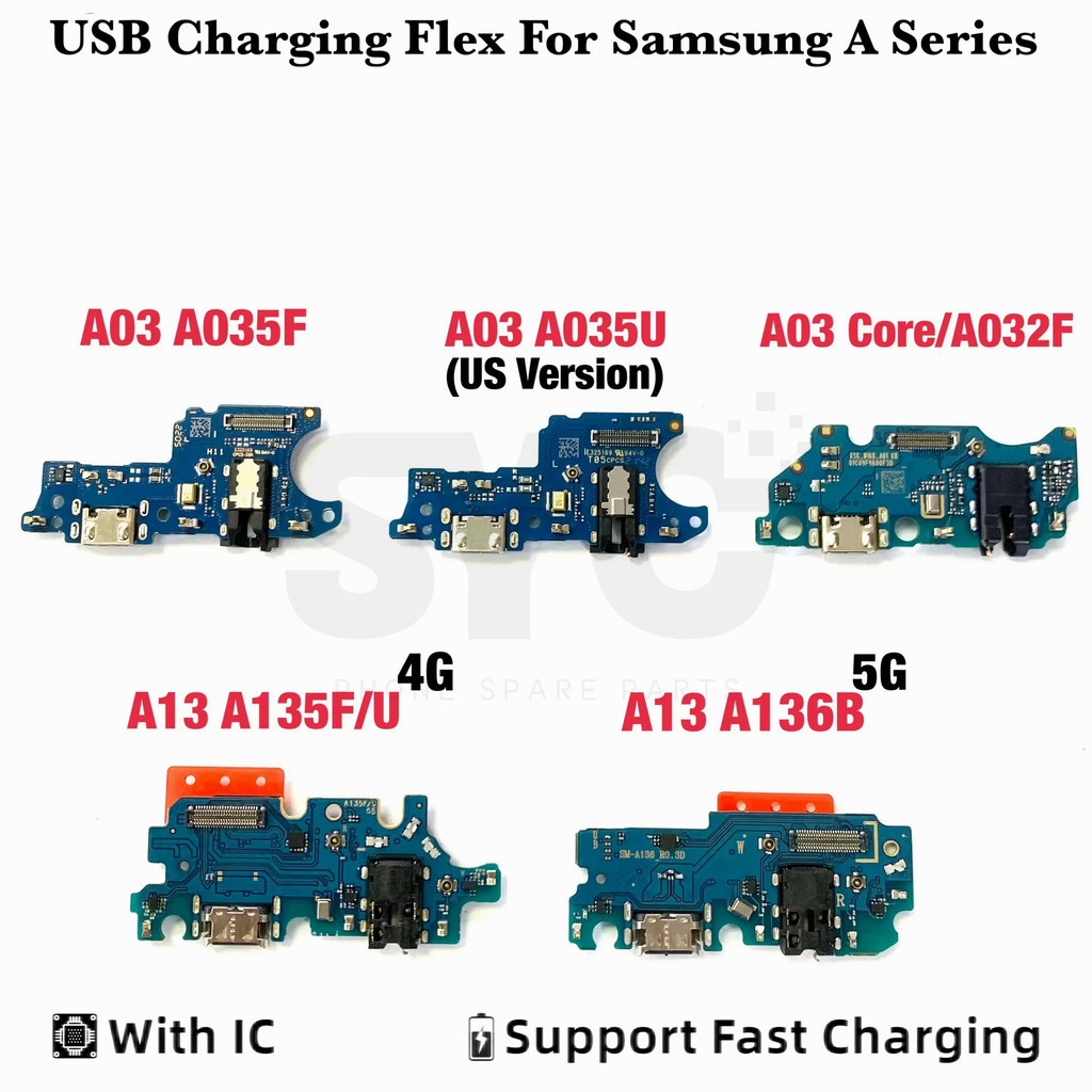พอร์ตชาร์จ USB แจ็คเชื่อมต่อสายเคเบิลอ่อน สําหรับ Samsung A03 Core A035 A13 A135F A032F A136 โมดูลบอร์ดชาร์จพอร์ต