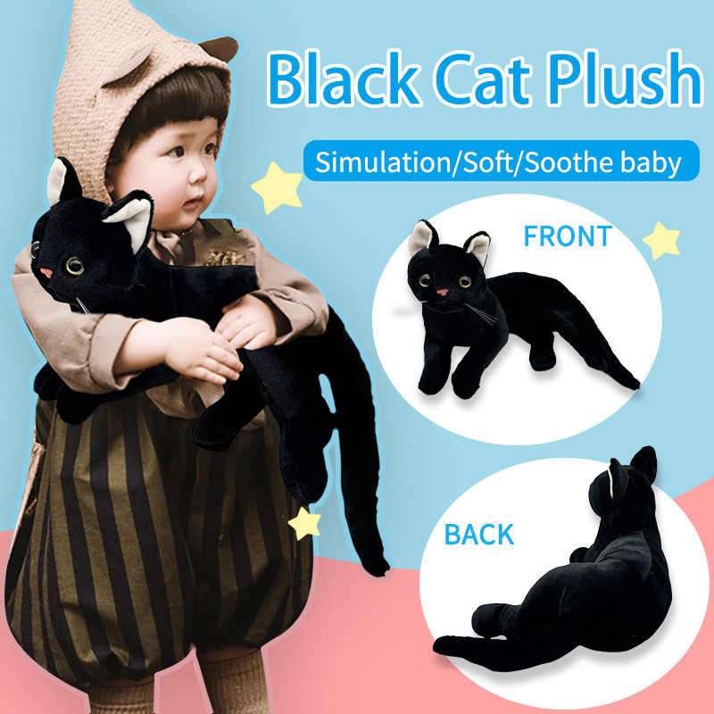 หมอนตุ๊กตานุ่ม รูปแมวดําจําลองน่ารัก สีเทา ขาว ของขวัญวันเกิด สําหรับสัตว์เลี้ยง แมว