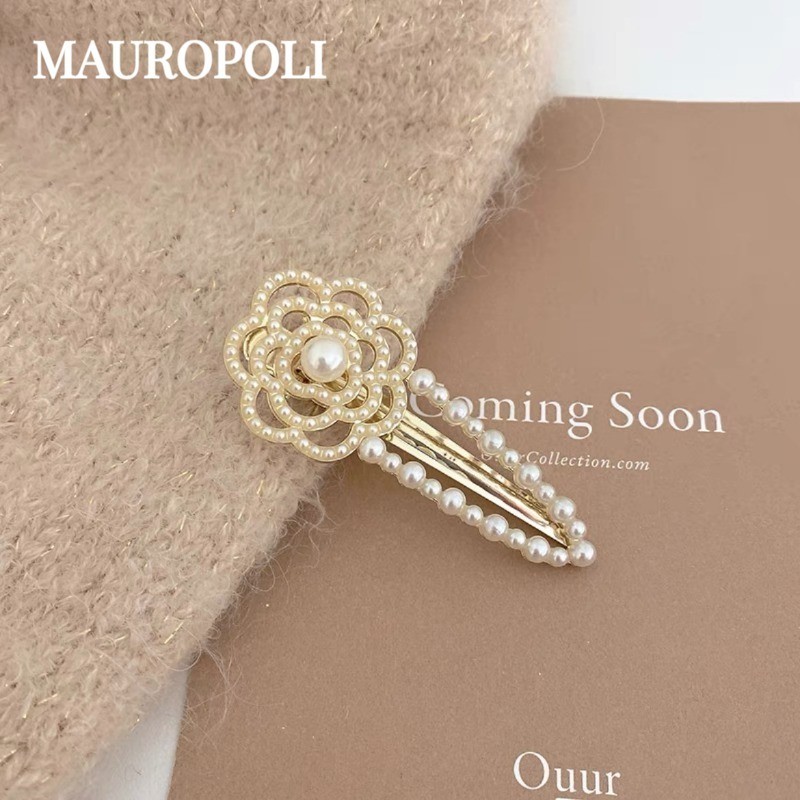 Mauropoli [คลังสินค้าพร้อม] คลิปข้างดอกกุหลาบหรูหรากิ๊บติดผมหน้าม้าเข้ากันทั้งหมดกิ๊บติดผมหักคลิปแบนกิ๊บมุกปากเป็ดคลิปด้านข้างเครื่องประดับผม