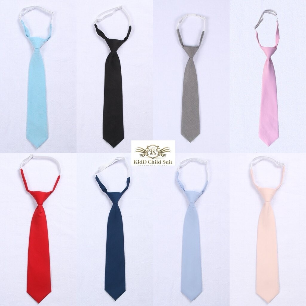 ไทสีลูกกวาด น่ารัก Boy tie เนคไท สำเร็จรูป ไทขาว ฟ้า ม่วง ชมพู สีเทา สีดำ สีแดง สีกรม น้ำตาล เบจ เหลือง ไทเด็กสายซิป/...