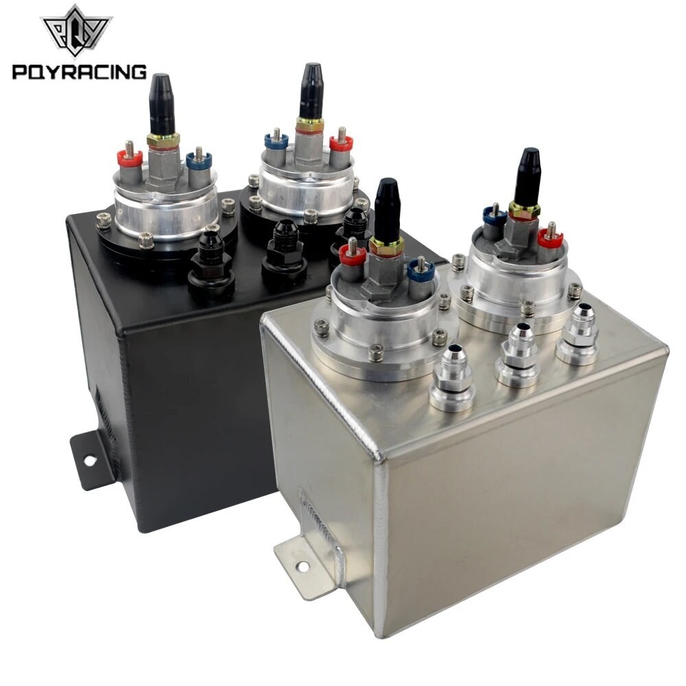 PQY - 3L Dual Billet Aluminum Fuel Surge Tank / Surge Tank With 2Pcs 044 Fuel Pump Silver /Black PQY