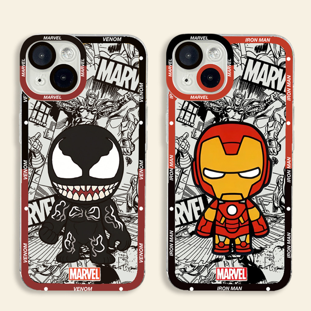 เคสโทรศัพท์มือถือ ซิลิโคนนุ่ม ใส ลายการ์ตูนไอรอนแมน กัปตันเวน่อม สําหรับ iPhone 15 14 13 12 11 Pro Max XR X XS Max 7 8 14 15 Plus SE 2020 12 13 Mini