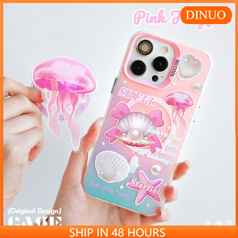 เคสกันกระแทกใส เคสแม่เหล็ก ใช้สำหรับ เคสโทรศัพท์มือถือ แบบแม่เหล็ก ลายแมงกะพรุน คละสี สําหรับ Iphone 15 14promax 13 12 11 XR XS X XSMAX 7 8PLUS DINUO TPU Wireless charger Magnetic Case