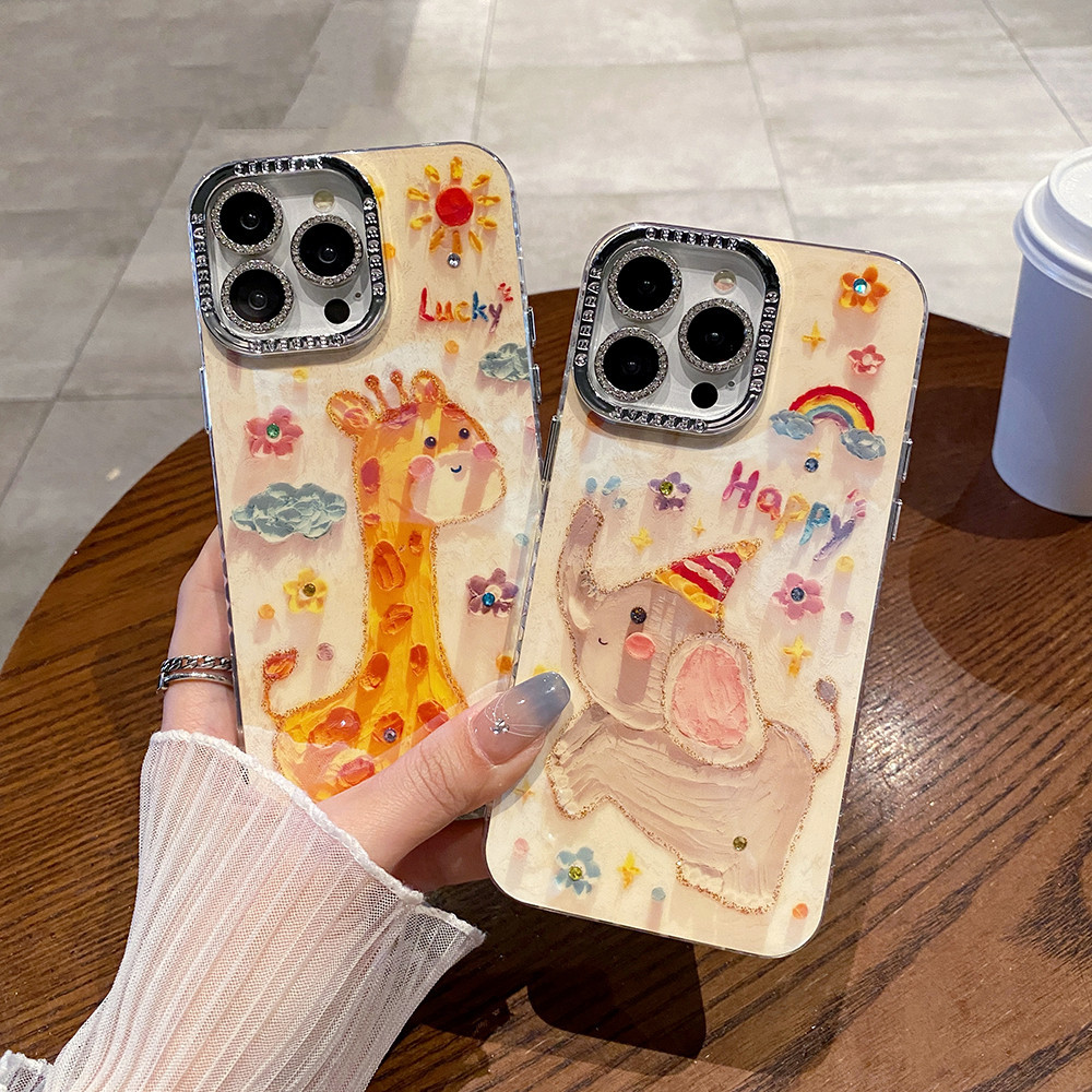 เคสโทรศัพท์มือถือแบบนิ่ม กันกระแทก ลายการ์ตูนยีราฟช้างน่ารัก DIY สําหรับ iPhone 15 14 plus 13 12 Pro 14Pro Max 11 12 13 14 15 Pro Max 12promax