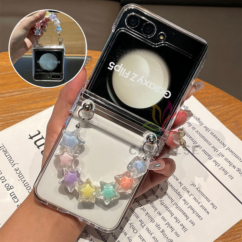 น่ารักสีลูกกวาดสร้อยข้อมือดาวโซ่ฮาร์ดพีซีล้างเคสโทรศัพท์z Flip 6 Z Flip 5 Z Flip 4 Slim FuggบานพับกันกระแทกปกหลังFlip5 Flip4