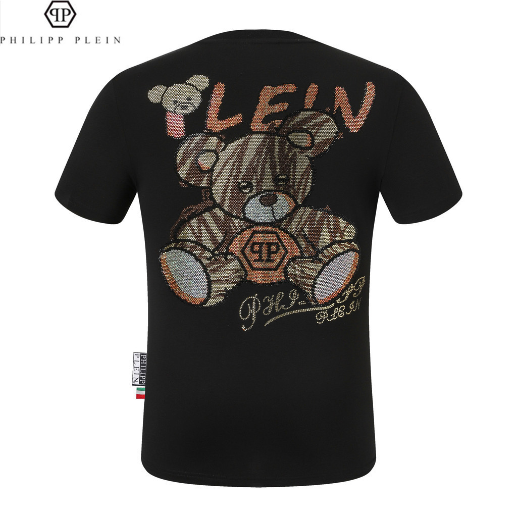 Philipp Plein Summer PP Bear Diamond Design Mens Half Sleeve T-Shirt Slim-fit Breathable Pure Cotton 2165