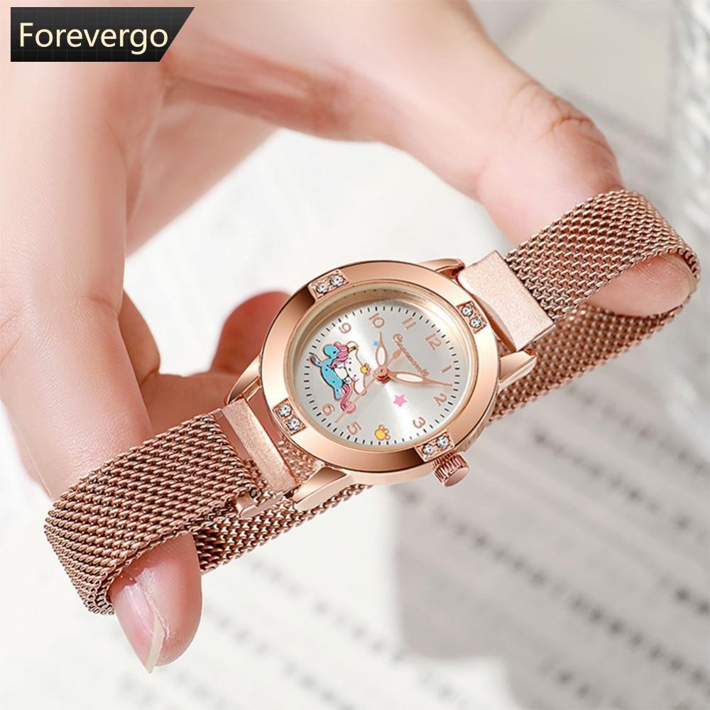 Forevergo นาฬิกาข้อมือควอตซ์ลําลอง สายเหล็ก ประดับพลอยเทียม สีโรสโกลด์ แนวเรโทร แฟชั่นเรียบง่าย สําหรับผู้หญิง 1 ชิ้น R8T9