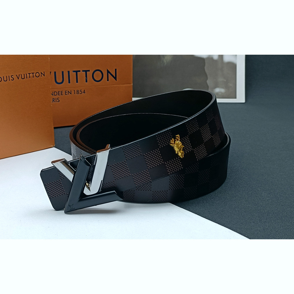 Premium Louis Vuitton Single-Sided Grid lv Cowhide Business Men 's Belt