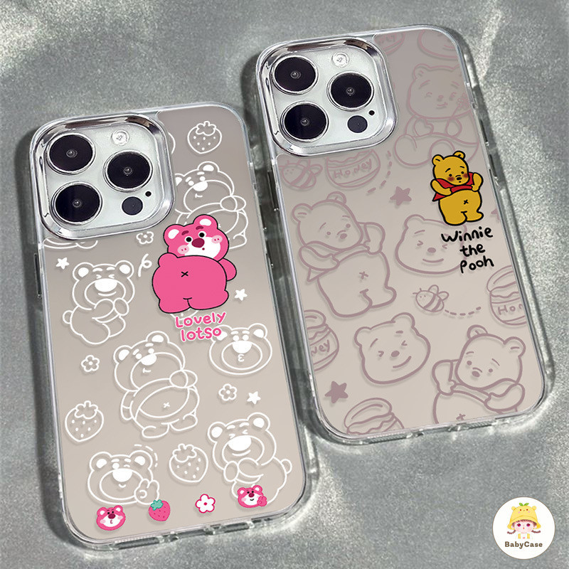 หรูหราชุบเลนส์โลหะน่ารักLotso Winnie The Pooh Caseสำหรับ IPhone 13 11 12 15 14 Pro Max 7Plus XR 8Plus X XS Max