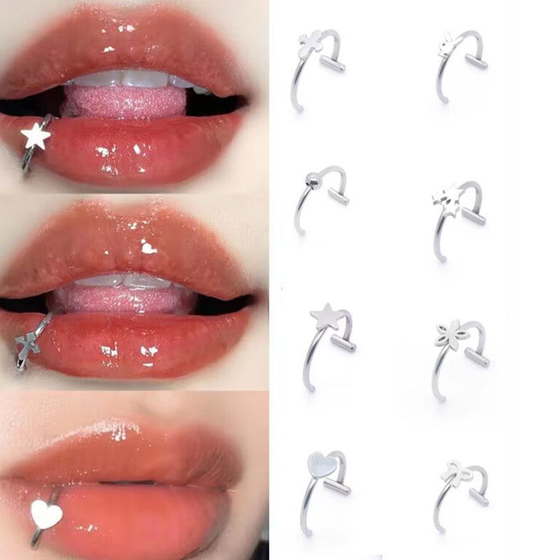 1 ชิ้น สเตนเลส ริมฝีปาก แหวนปากปลอม จมูก แหวน ห่วง Septum แหวน C คลิป ต่างหูปลอม เจาะจมูก ผู้หญิง เครื่องประดับร่างกาย ไม่เจาะ