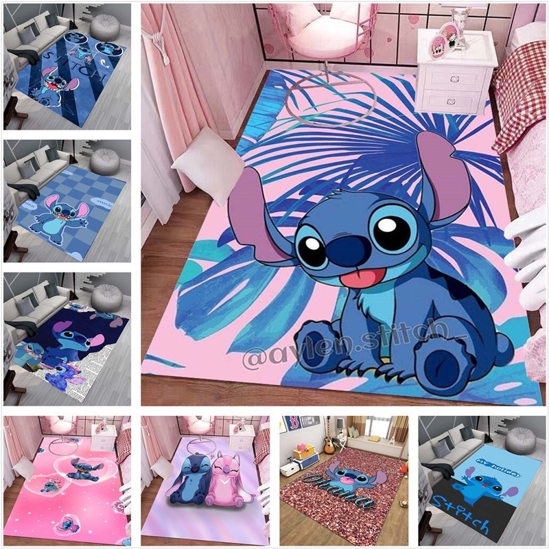 พรมเช็ดเท้า ลายการ์ตูนดิสนีย์ Stitch น่ารัก กันลื่น ดูดซับน้ํา ขนาดใหญ่ สําหรับหอพัก สํานักงาน ห้องนั่งเล่น 3
