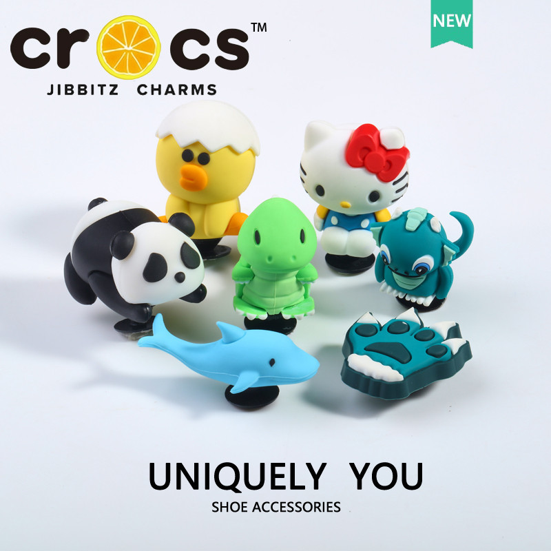 Jibbitz crocs การ์ตูนไดโนเสาร์ ปลาโลมาน่ารัก 3d อุปกรณ์เสริมรองเท้า