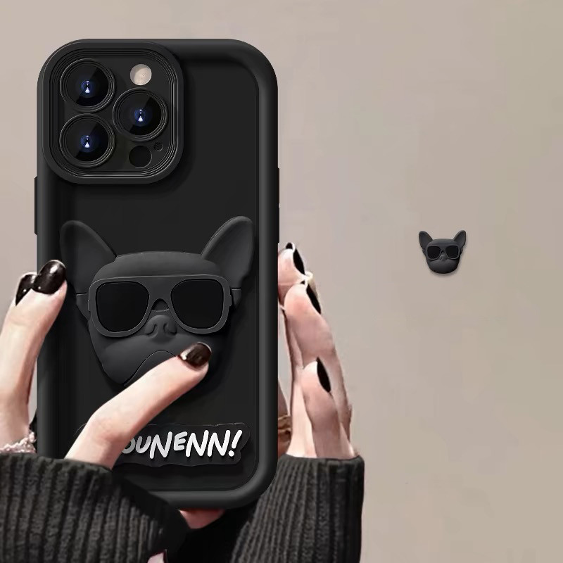3D DIY การ์ตูน Bulldog เคสโทรศัพท์สําหรับ iPhone 16 15 14 13 12 11 Pro Max X Xr Xs Max 7 8 Plus SE2020