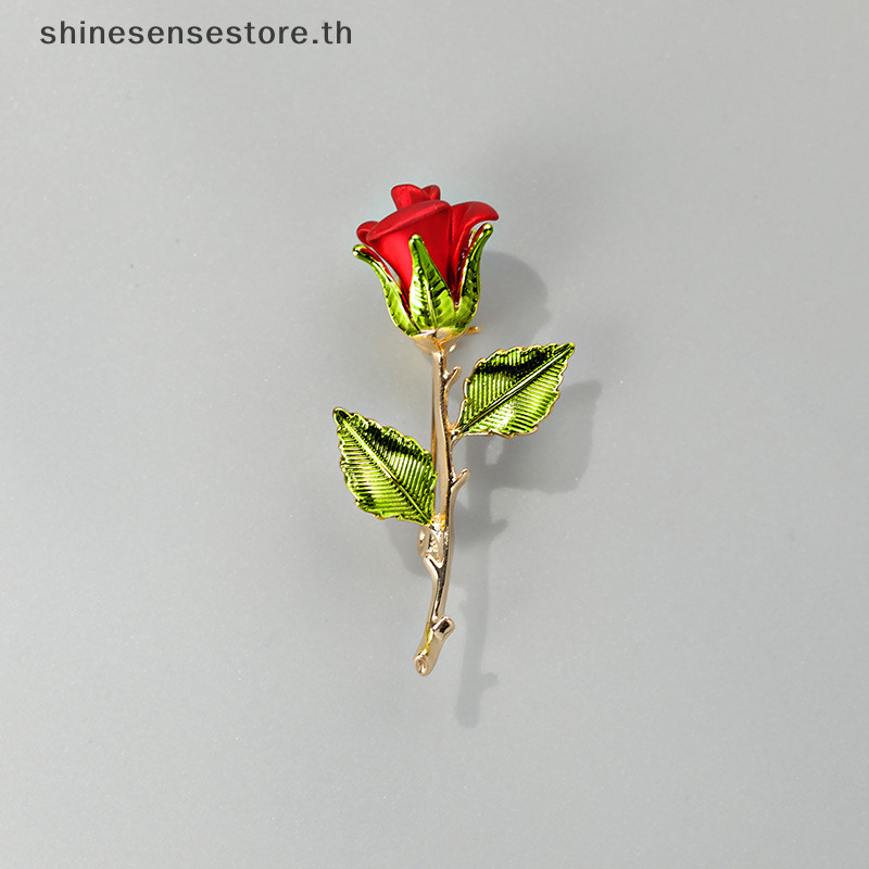 Shine เข็มกลัด รูปดอกกุหลาบ สีแดง เรืองแสง กันเสื้อกัด สําหรับผู้หญิง TH