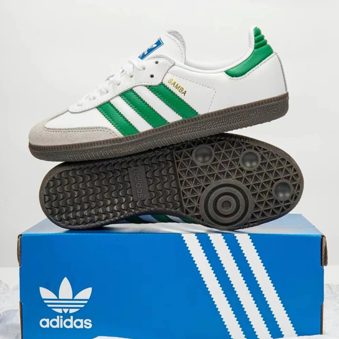 Adidas Originals samba og รองเท้าผ้าใบ กันลื่น สีขาว และสีเขียว สําหรับผู้ชาย และผู้หญิง