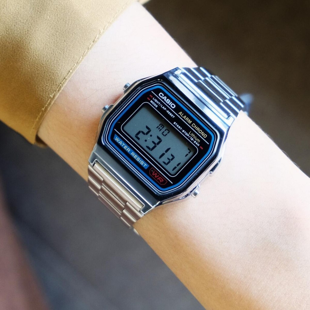 Casio Digital Classic นาฬิกาข้อมือสุภาพบุรุษ สีเงิน สายสแตนเลส รุ่น A158WA-1DF