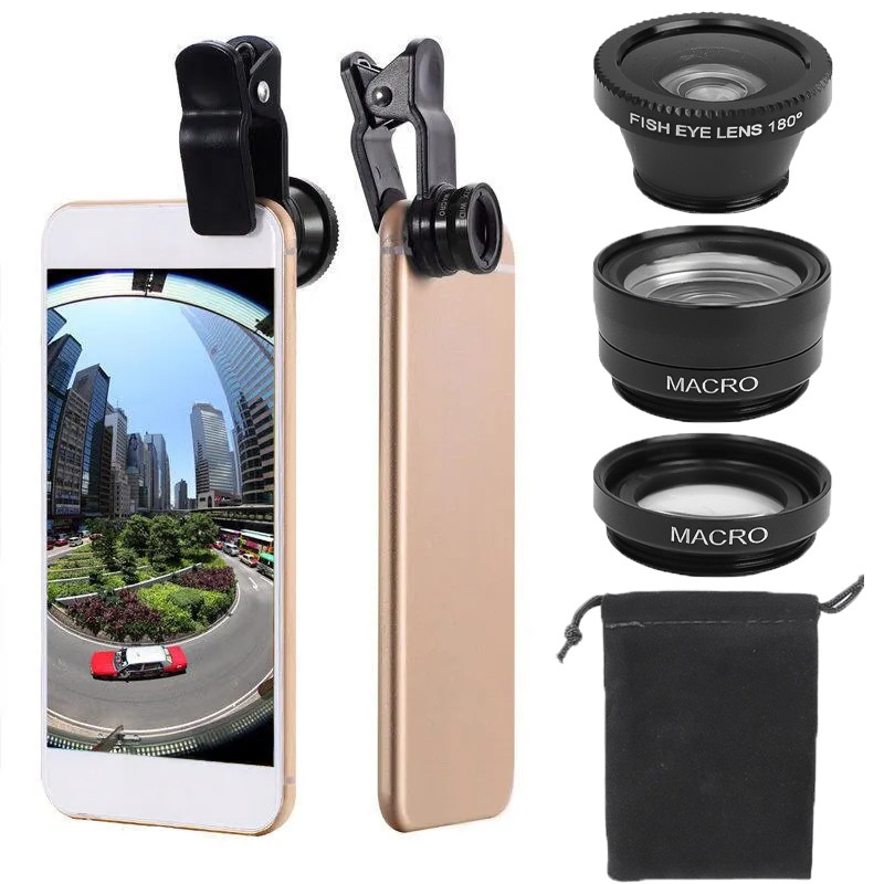 Fisheye เลนส์มาโครมุมกว้าง แบบพกพา 3 in 1 อุปกรณ์เสริม สําหรับโทรศัพท์มือถือ กล้อง เลนส์ซูมภายนอก