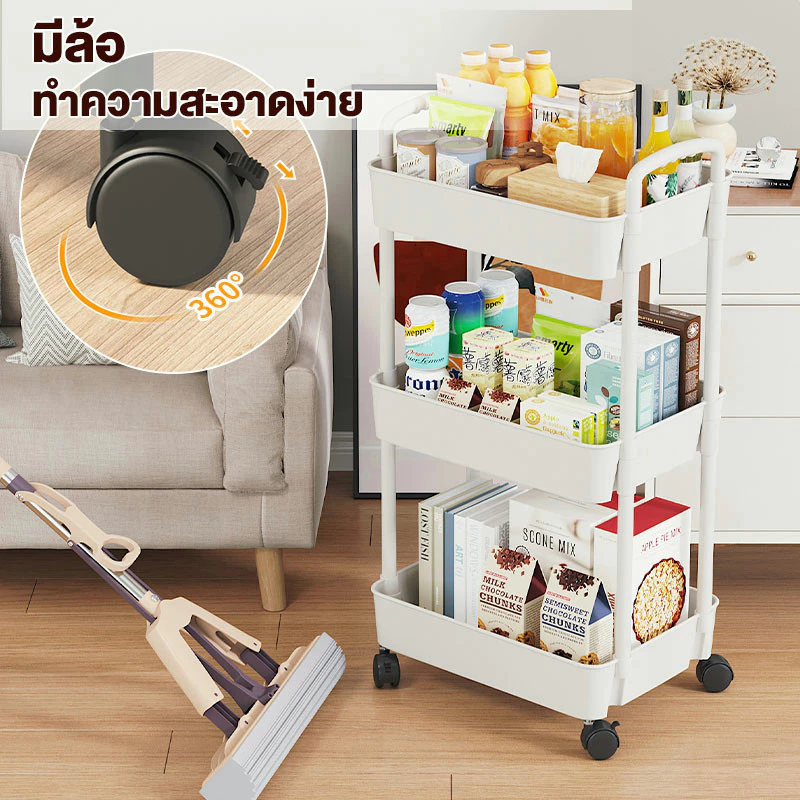 （ซื้อ 1 แถม 1 ） ชั้นวางของรถเข็นพลาสติก 3/4/5ชั้น พร้อมล้อเลื่อน+ที่จับ เคลื่อนย้ายสะดวก วางของในครัว รุ่นฮิต พร้อมส่ง! thumbnail 3