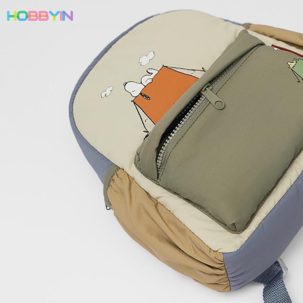HOBBYIN กระเป๋าเป้สะพายหลัง ผ้าไนล่อน พิมพ์ลายการ์ตูน สีกากี น้ําหนักเบา สําหรับเด็ก