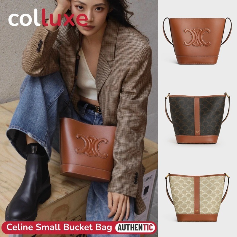 เซลีน CELINE Small Bucket Bag 22cm ถุงถัง กระเป๋าสะพายสตรี cowhide