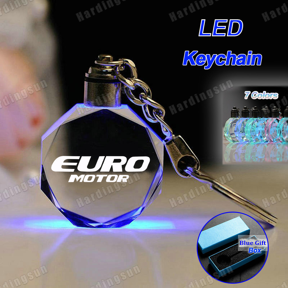 Euro MOTOR KeyChain ไฟ LED 7 สีคริสตัล KeyRing สําหรับรถจักรยานยนต์กุญแจรถจี้อุปกรณ์เสริม
